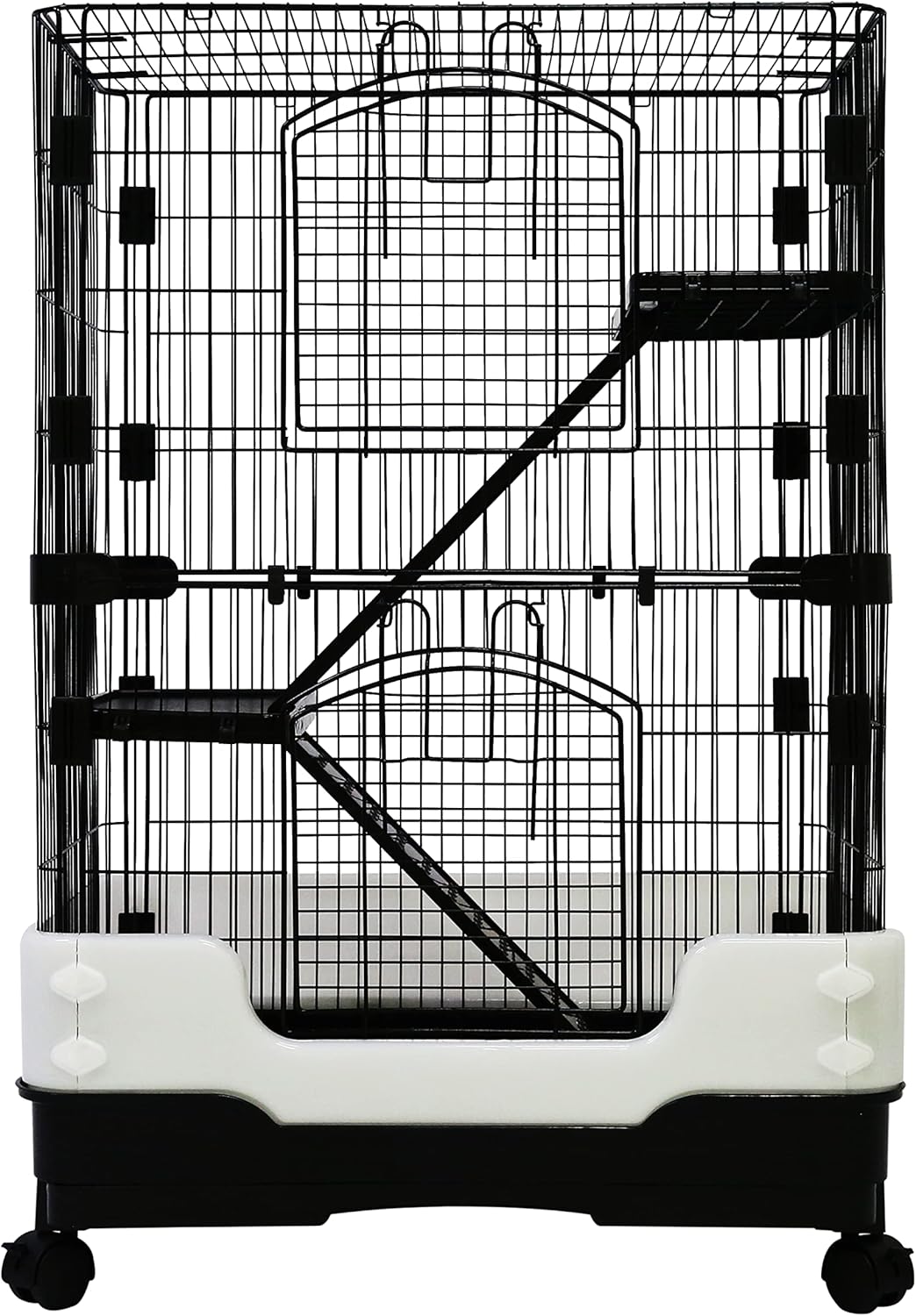 Homey Pet 3 Levels Chinchilla Ferret Pet Crate Small Animals Cages for Rat, Hamster, Guinea Pig, Squirrel, Include Caster Tray and Urine Guard (Black)
