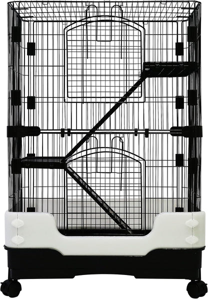 Homey Pet 3 Levels Chinchilla Ferret Pet Crate Small Animals Cages for Rat, Hamster, Guinea Pig, Squirrel, Include Caster Tray and Urine Guard (Black)