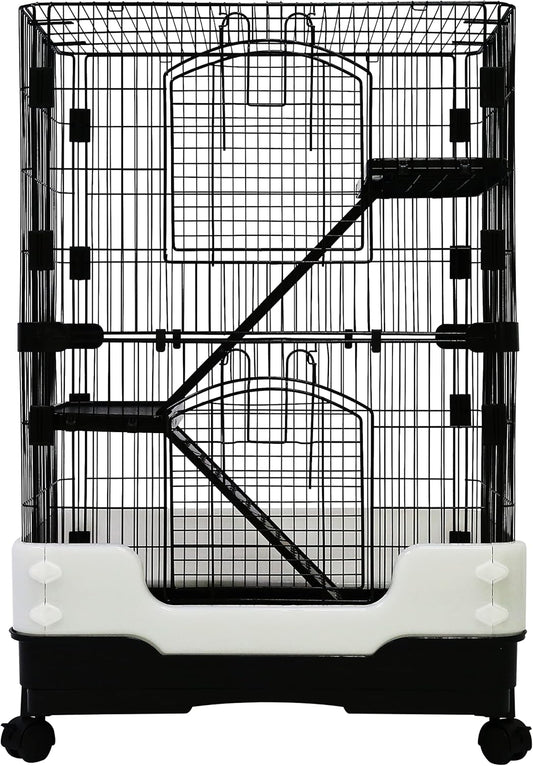 Homey Pet 3 Levels Chinchilla Ferret Pet Crate Small Animals Cages for Rat, Hamster, Guinea Pig, Squirrel, Include Caster Tray and Urine Guard (Black)