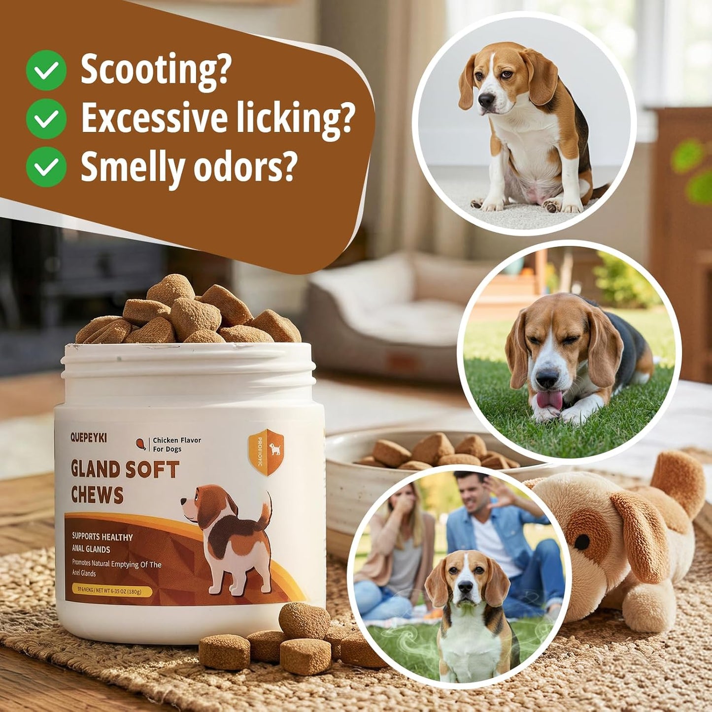 Anal Gland Soft Chews for Dogs Treats with Pumpkin, Fiber & Probiotics - Supports Scooting, Stool Quality & Gut Digestive Health - Chicken Flavor, 90 Count