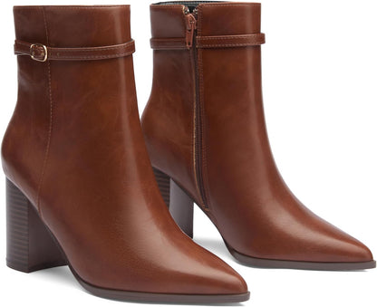 Women’s Pointed Toe Ankle Boots, Chunky Heel Fashion Chelsea Booties with Side Zipper, 3.2 Inch Block Heeled Dress Boot Comfortable for Fall Winter