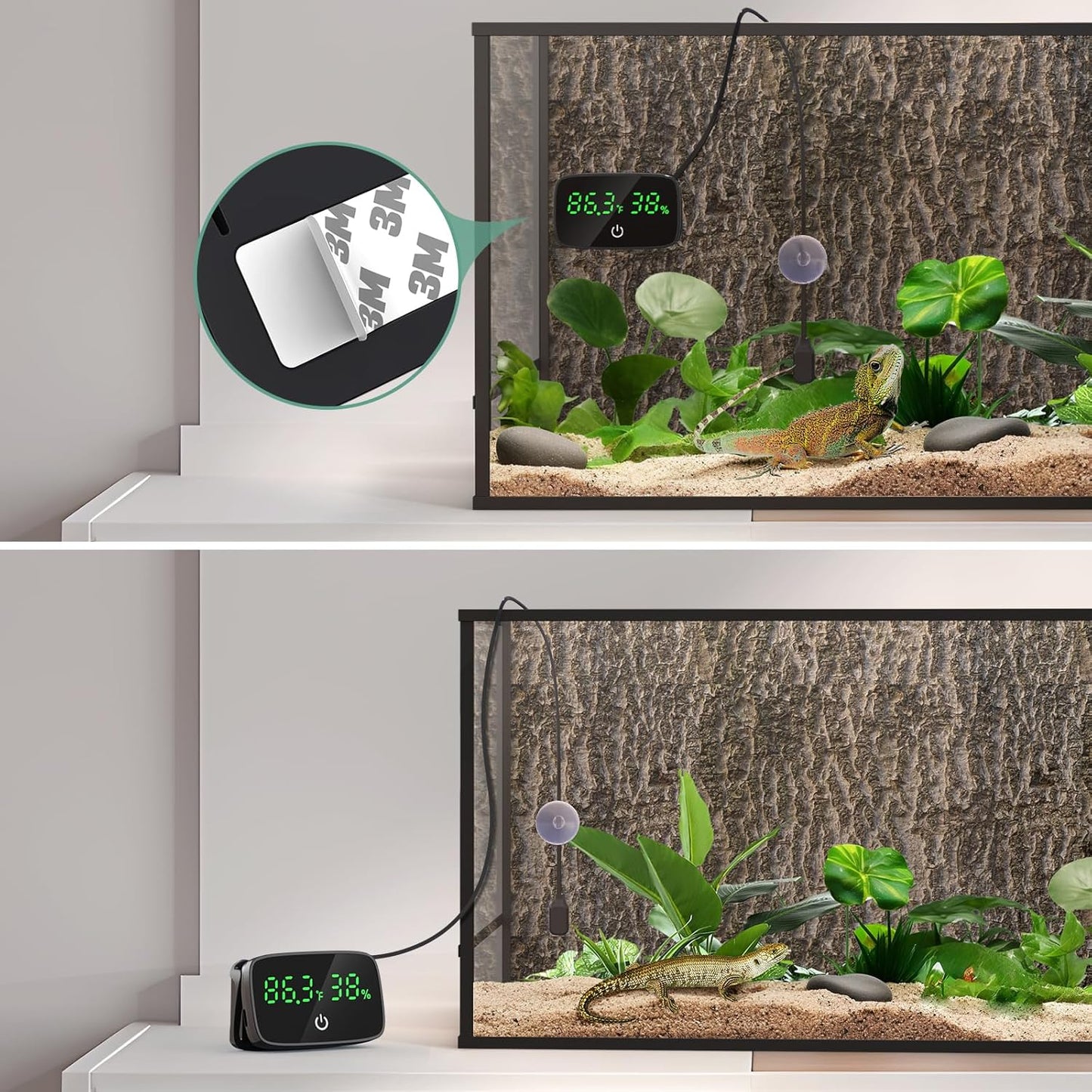 PAIZOO Reptile Thermometer Hygrometer, LED Digital Terrarium Thermometer and Humidity Gauge Snake Tank Accessories with USB Charging for Bearded Dragon, Tortoise, Reptile Tank, (Include 31.5'' Cable)