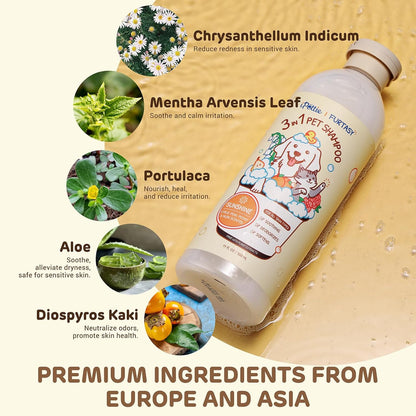 iPettie Furtasy Pet Shampoo, 3-in-1 Formula with Aloe, Herbal Extracts, Soothing, Deodorizing, Softening, Alcohol-Free, Sunshine Scent, 500ml, 16 Packs