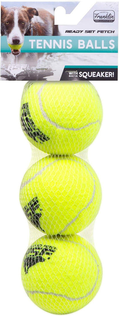 Franklin Pet Supply Squeaky - Ready Set Fetch Dog Toy Tennis Balls with Squeaker - Perfect Pet Toy for Small, Medium + Large Dogs - 12 Pack