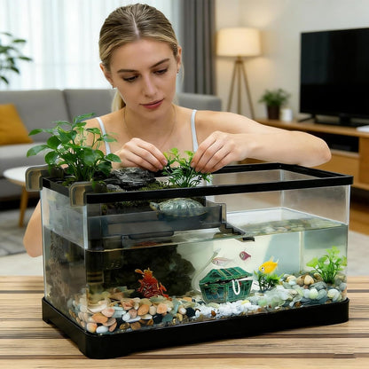 Basking Dock for Aquatic Turtles - Resting with Stairs - Turtle Tank Basking Area - for Frog Terrapin Salamanders Crabs Tortoise Balcony Hotel Restaurant