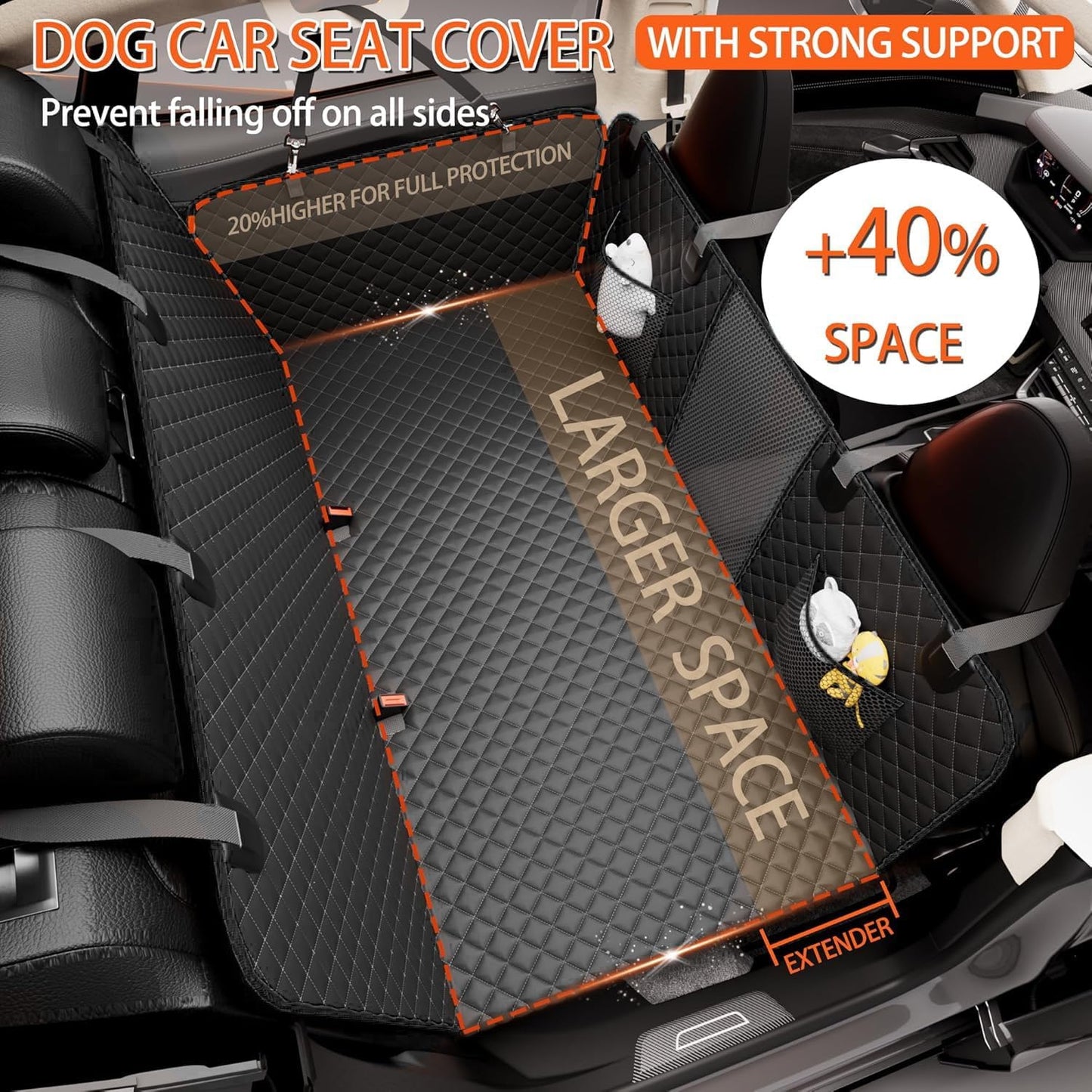 Back Seat Extender for Dogs - Large Space, Waterproof Dog Car Seat Cover for Back Seat with Hard Bottom Holds 420lbs, Upgraded Material Waterproof Pet Car Bed Dog Hammock for Car, SUV,Truck