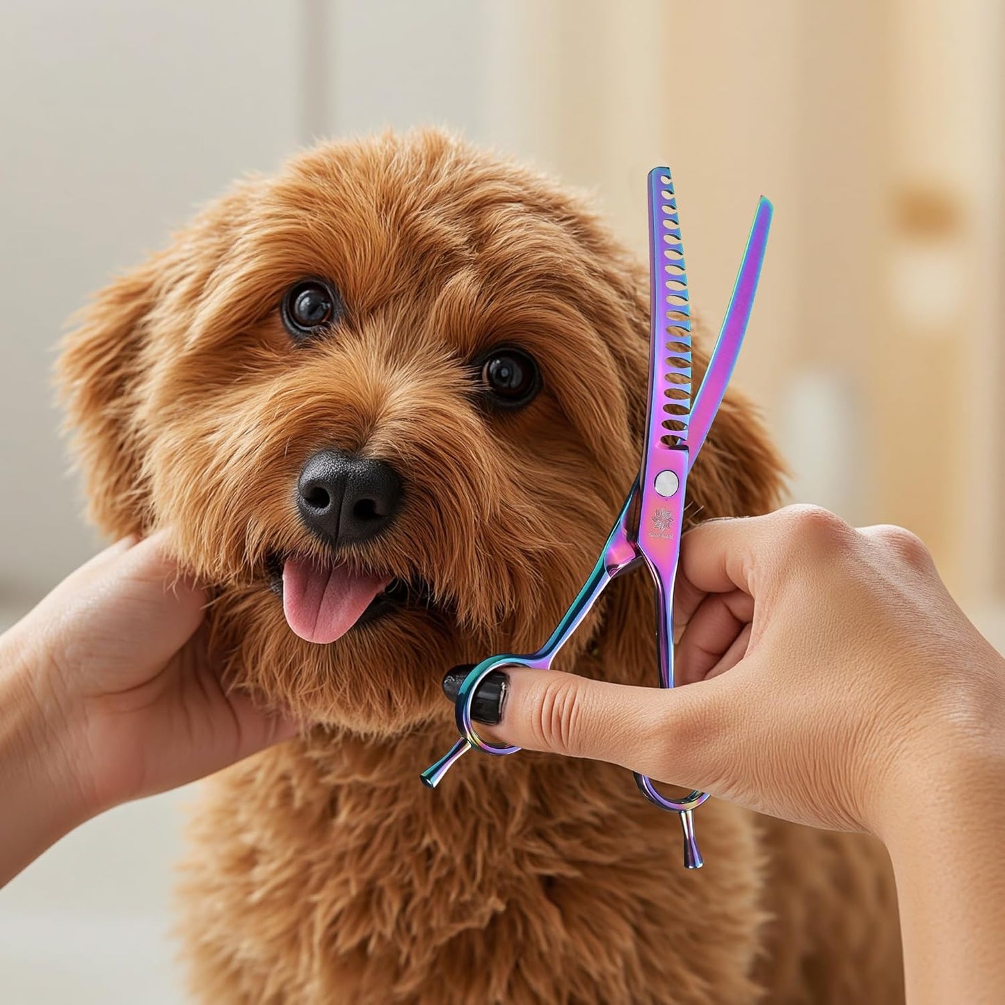 6.5"/8.0'' Professional Chunker Shear Twin Tail Downward Curved Pet Grooming Thinning/Blending Scissors Dog&cat Grooming Chunkers Shear (6.5 inches) Rainbow