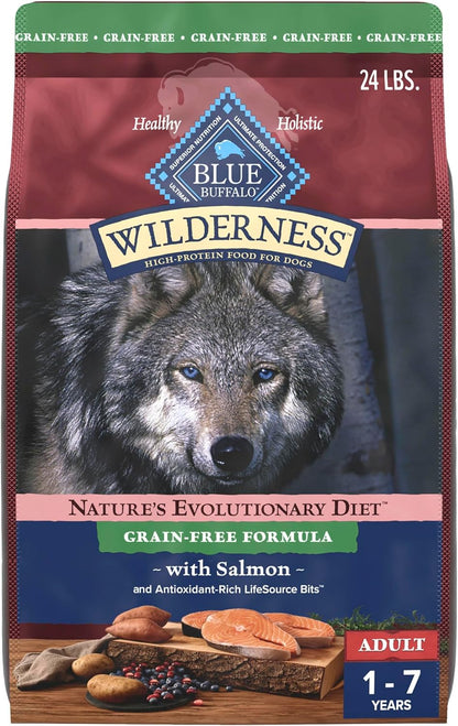 Blue Buffalo Wilderness Adult High-Protein Dry Dog Food with Real Salmon, Grain-Free, Made in the USA with Natural Ingredients, Salmon, 24-lb Bag