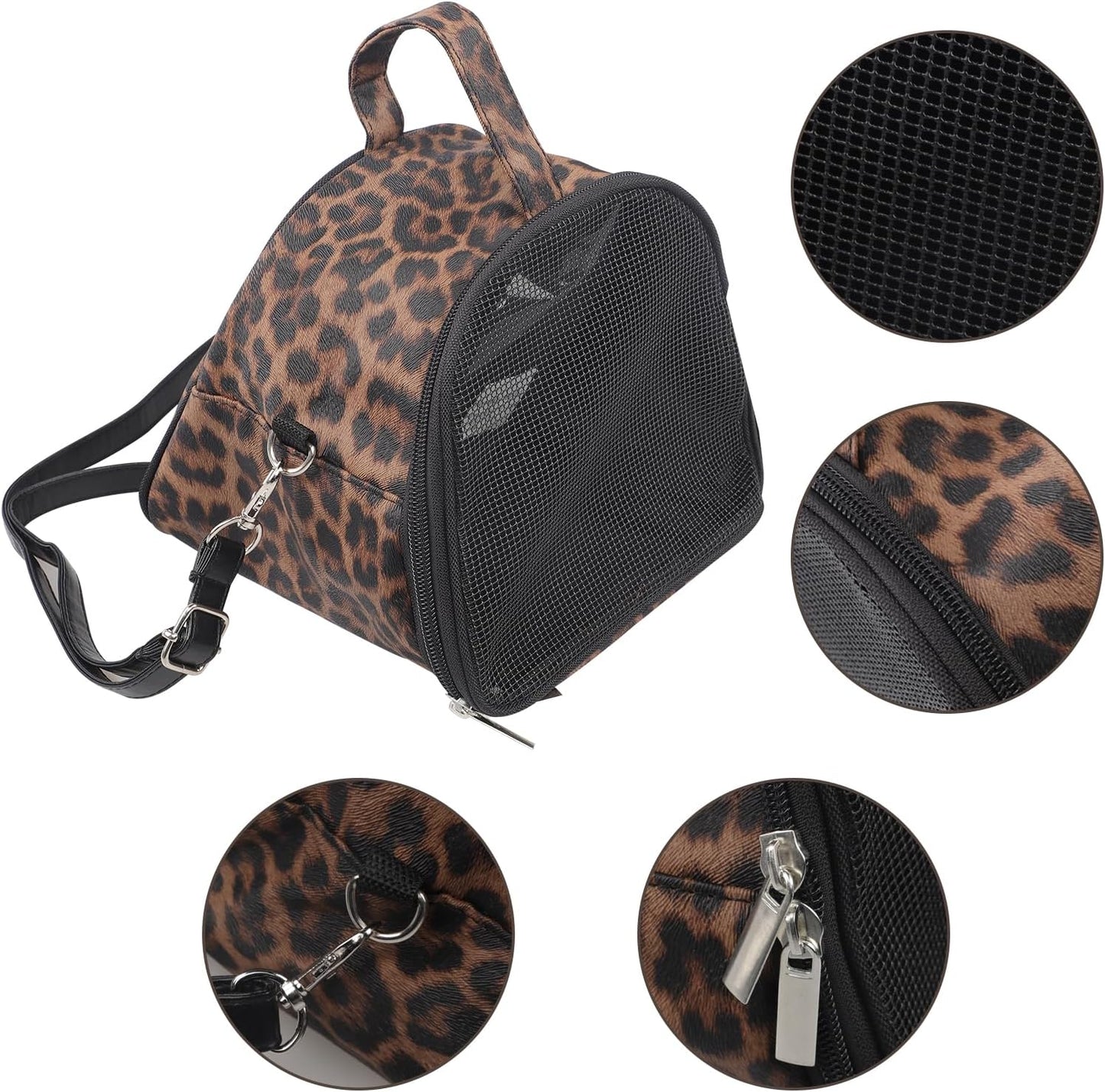 IPENNY Leopard Print Pet Carrier for Small Animals, Portable & Breathable Travel Handbag for Hamster, Sugar Glider, Hedgehog (7.3" L x 6.3" H x 3.1" W)