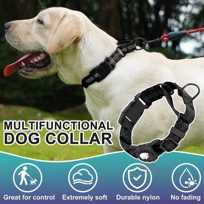 Martingale Dog Collar with AirTag Holder, Reflective Nylon, Quick Release Buckle, No Pull Pet Training Collars for Small Medium Large Dogs (Black, X-Large)