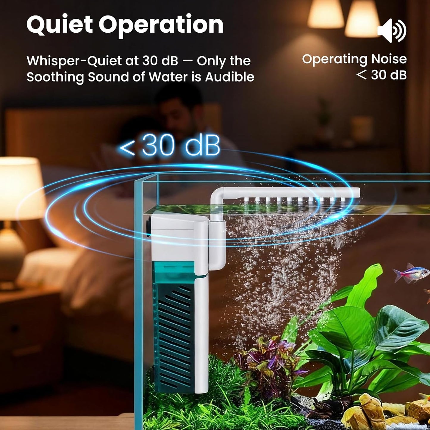 Small Aquarium Filter, Fish Tank Filter, Suitable for 3-10 Gallon Fish Tanks, 6W 24GPH with Two Modes Switching Function.