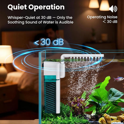 Small Aquarium Filter, Fish Tank Filter, Suitable for 3-10 Gallon Fish Tanks, 6W 24GPH with Two Modes Switching Function.