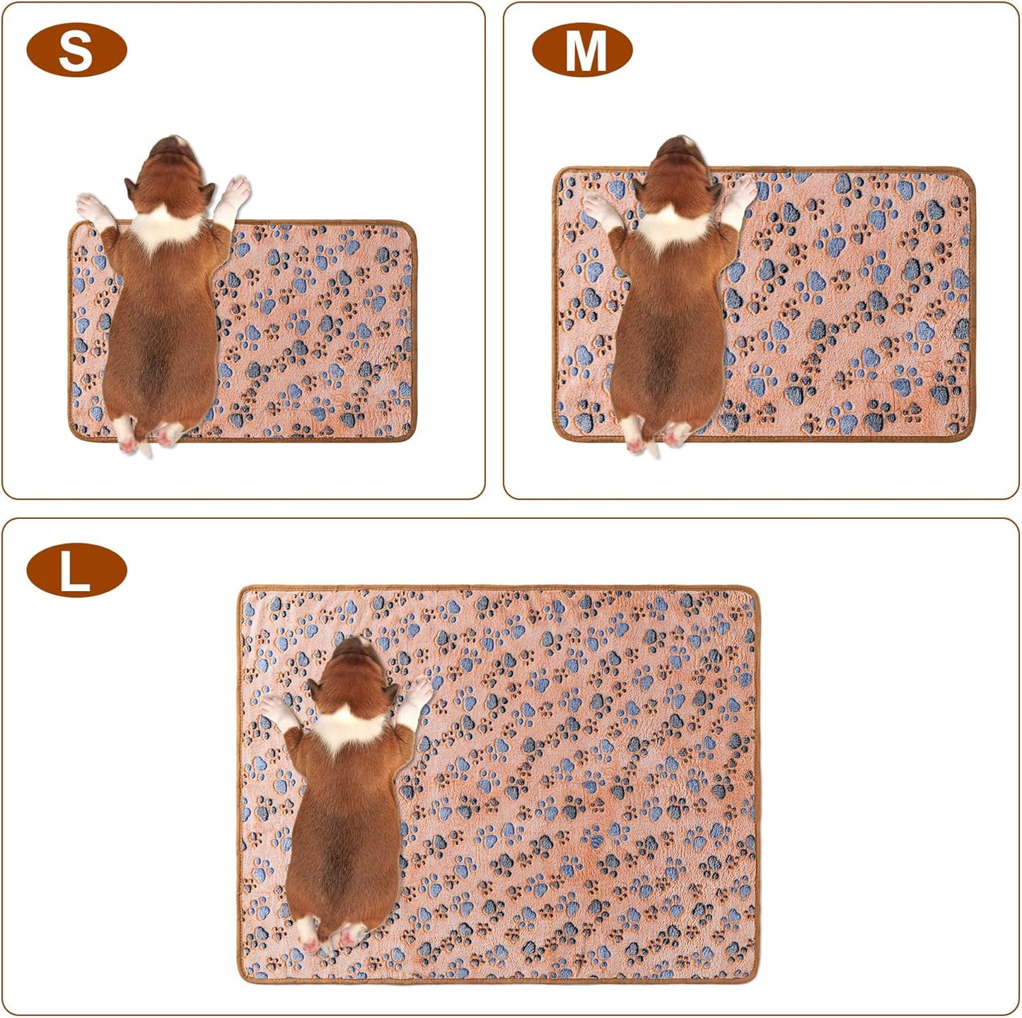 1 Pack 3 Blankets Super Soft Fluffy Premium Fleece Pet Blanket Flannel Paw Printed Throw for Dog Puppy Cat (Small 23x16'', Brown, Pink, White)