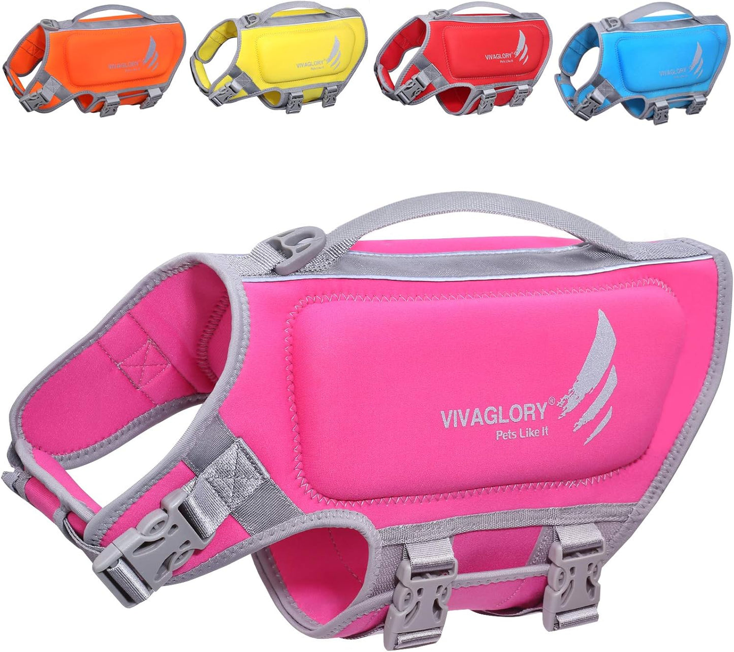 VIVAGLORY High Buoyancy Dog Life Vest, Swimming Vest with Handle, Dog Life Jacket for Swimming & Boating, Buoyancy for Puppy Doggy, S, Pink
