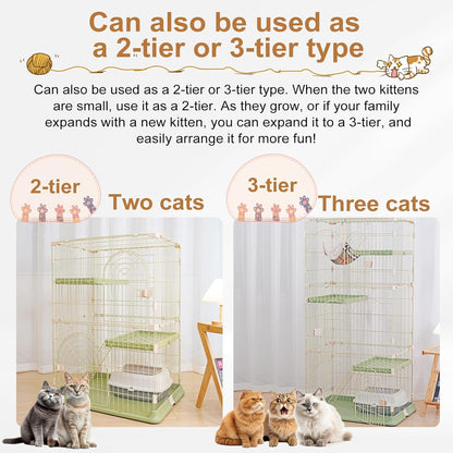 Cat Cage 2-Tier Indoor Cat Enclosure with Widen Bottom Buckle & Reinforced Locking Clamps DlY Cat Playpen for 1-2 Cats & Small Pets,30" Lx 20" W X 35" H (Green, Two-Tier35")