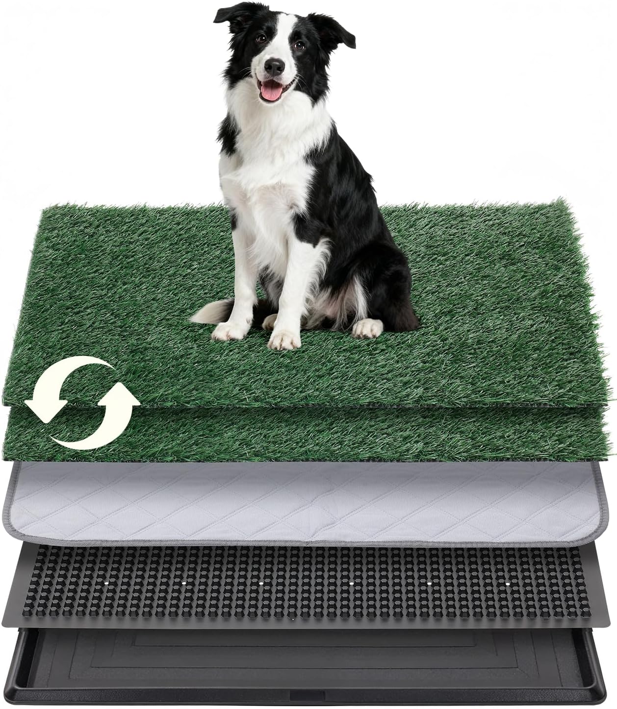 Dog Grass Pad with Tray, 35"x23" Grass Pad for Dogs Potty with 2pcs Artificial Grass, Indoor Dog Litter Box for Balcony Apartment, Realistic, Washable, Less Odor