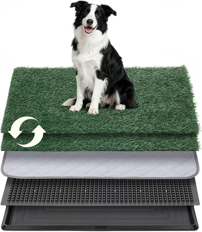 Dog Grass Pad with Tray, 35"x23" Grass Pad for Dogs Potty with 2pcs Artificial Grass, Indoor Dog Litter Box for Balcony Apartment, Realistic, Washable, Less Odor