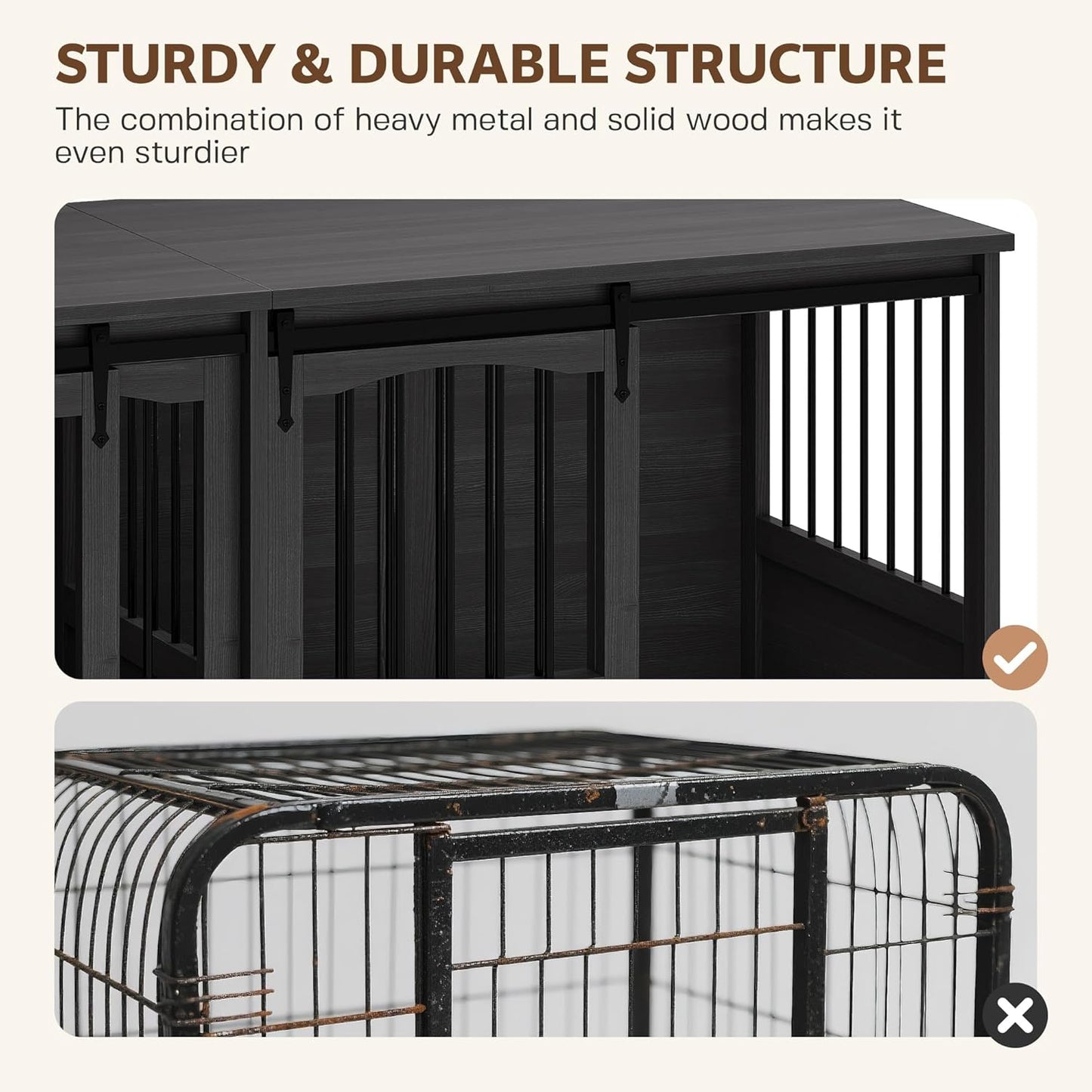 70.86" Double Dog Crate Furniture for 2 Medium Large Dogs Wooden Heavy Duty Dog Kennel Furniture with 2 Sliding Doors and Divider Decorative Dog Cage TV Stand End Table for Indoor Drak Grey