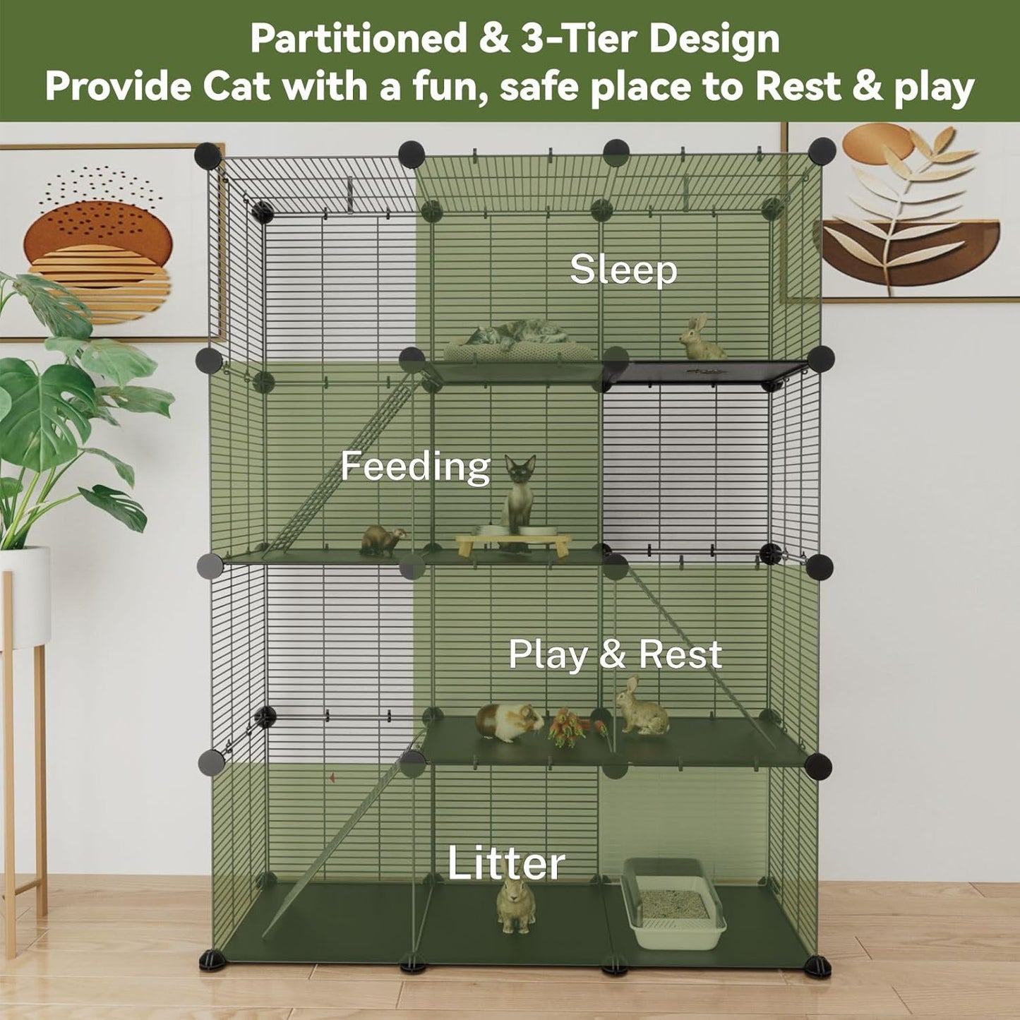Cat Cage Indoor, Big Wire Cat Cage Kennels Enclosures DIY Playpen Crates, Pet Pen C&C Cage for Multiple Cats Kittens Rabbits Bunny Ferrets Chinchilla and Small Animals