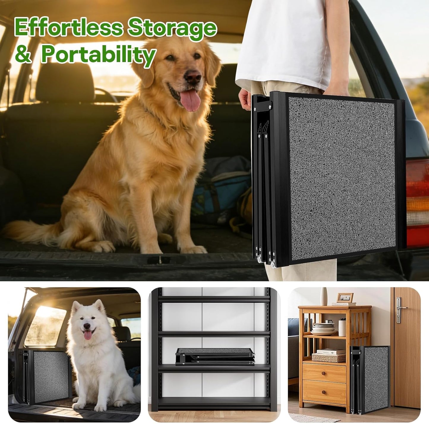 67''x 17'' Folding Dog Ramp for Truck, Aluminum Pet Ramp for Large Dogs, Foldable Dog Stairs Steps Up to 250LBS, with Non-Slip Rug Surface for Car, SUV, Bed, Indoor & Outdoor(Wire Loop Fabric)