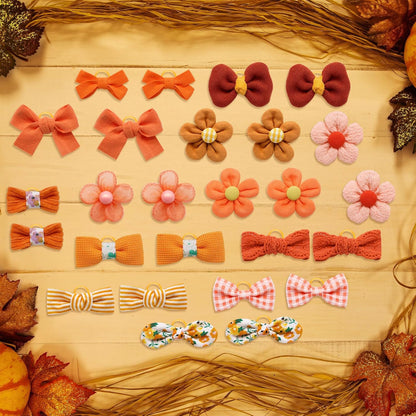 Mruq Small Dog Hair Bows with Rubber Bands, Mix Handmade Cute Puppy Gooming Flower Ball Bows for Holiday Daily Accessories (Orange-A326)