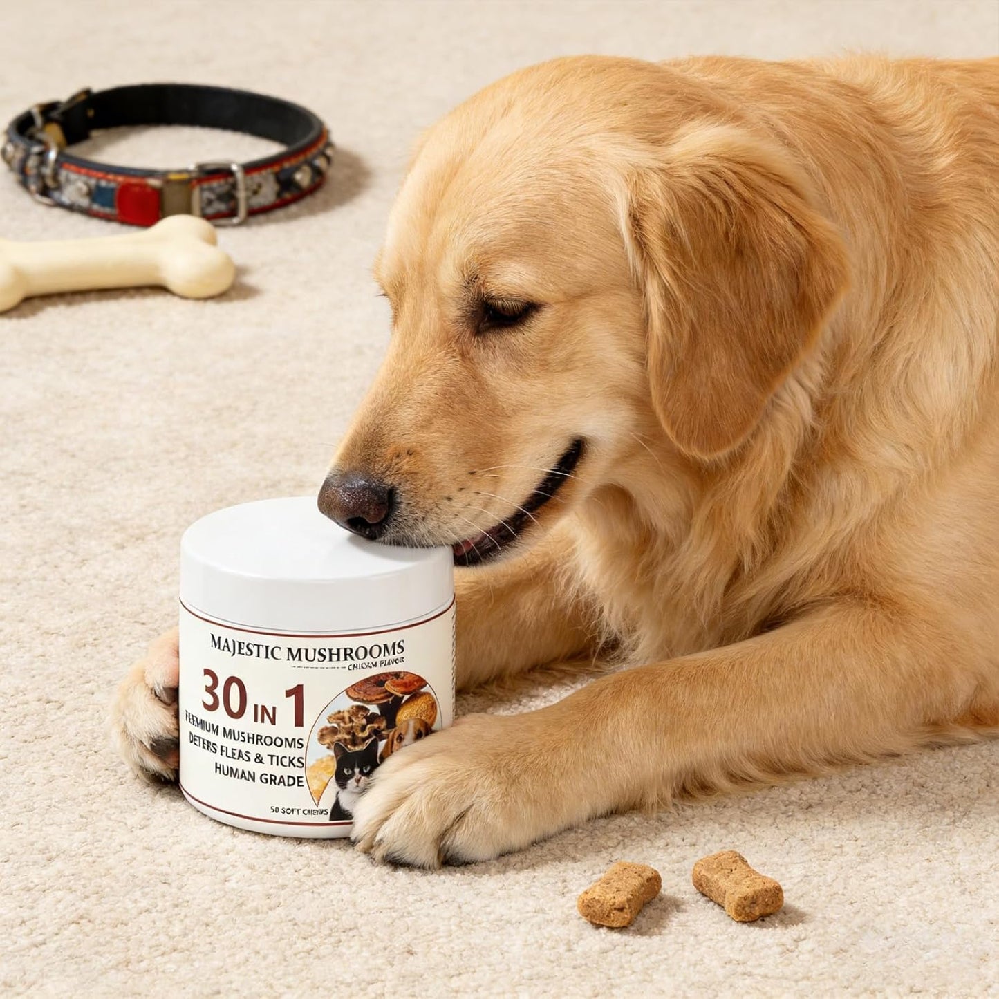 Majestic Mushrooms 30-in-1 Pet Soft Chews – Organic Mushroom Blend with Fish Oil & Coconut Oil, Chicken Flavor, Daily Wellness Treats for Dogs & Cats (50 Chews) (1pc)