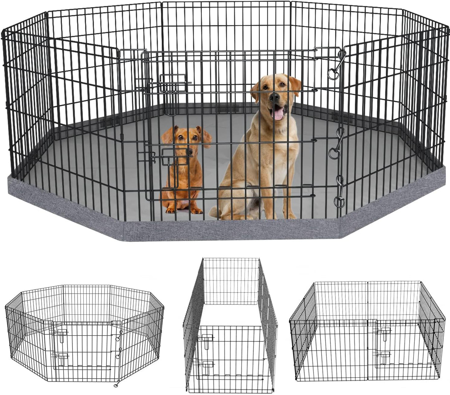 PETIME Foldable Metal Dog Exercise Pen/Pet Puppy Playpen Kennels Yard Fence Indoor/Outdoor 8 Panel 24" W x 24" H with Bottom Pad (with Bottom pad, 8 Panels 24" H)