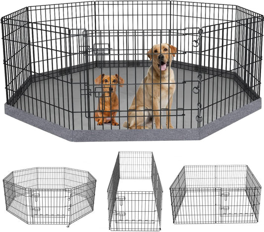 PETIME Foldable Metal Dog Exercise Pen/Pet Puppy Playpen Kennels Yard Fence Indoor/Outdoor 8 Panel 24" W x 24" H with Bottom Pad (with Bottom pad, 8 Panels 24" H)