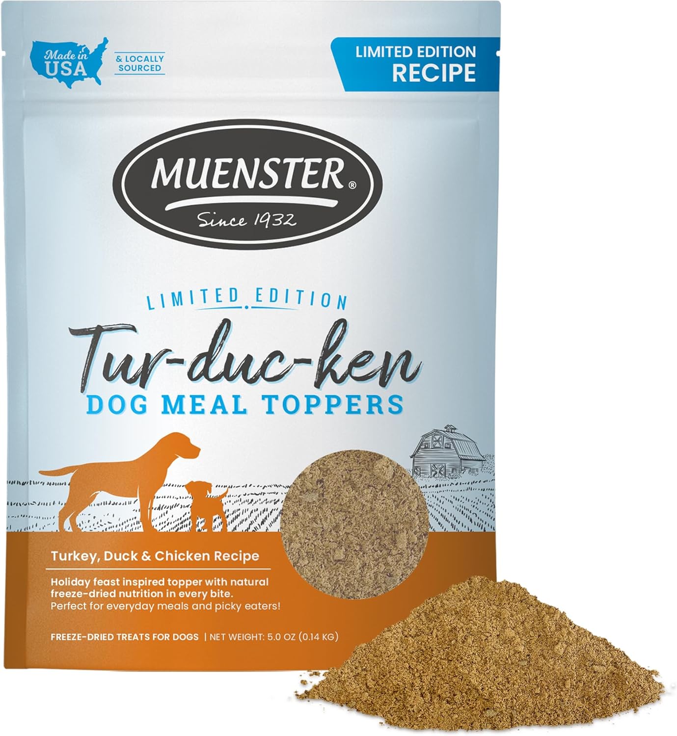 Muenster 3-in-1 Turkey-Duck-Chicken Freeze Dried Dog Food Topper (5oz) - Made in USA