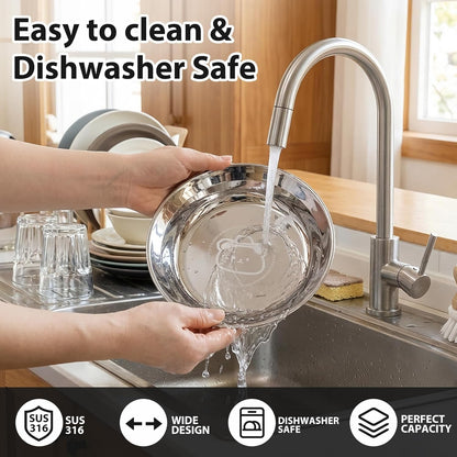 3-Pack Cat Bowls with Food Mat,6.3 Inches Stainless Steel Cat Food Bowl,Wide Tapered Design Whisker-Friendly Food and Water Bowl for Feeding Dogs and Cats,Dishwasher Safe,SUS 316