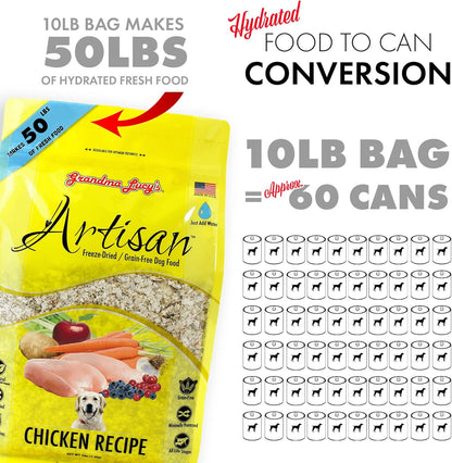 Grandma Lucy's Artisan Dog Food, Grain Free and Freeze-Dried - Artisan Chicken, 10Lb Bag
