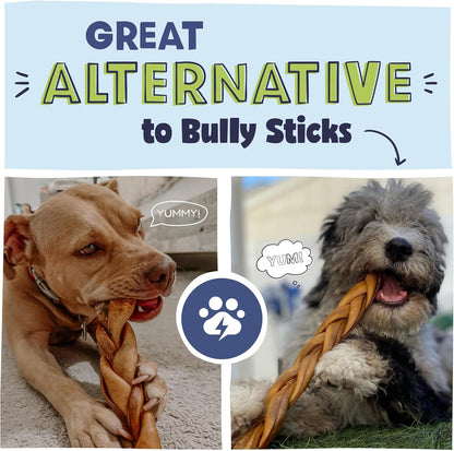Pawstruck Natural Large 10-13” Beef Collagen Braids for Dogs – Long-Lasting Rawhide & Bully Stick Alternative, with Chondroitin & Glucosamine – 3 Pack