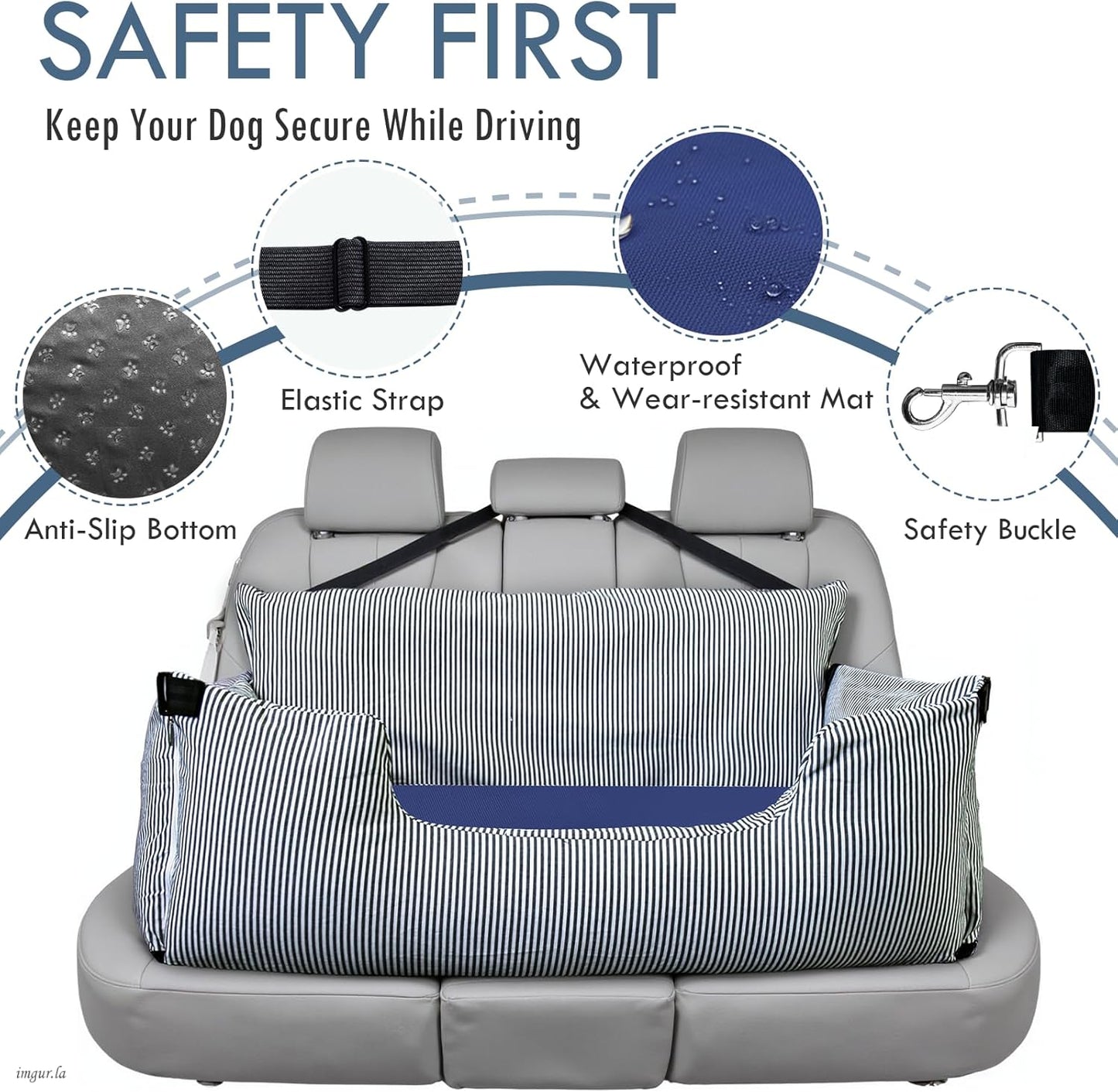 Dog Car Seat for Large Dogs,Dog Booster Seat Under 80lbs or 2 Small Dogs, Detachable Pet Seat with Safety Belt, Non-Slip Base, and Storage Pockets for Car Travel