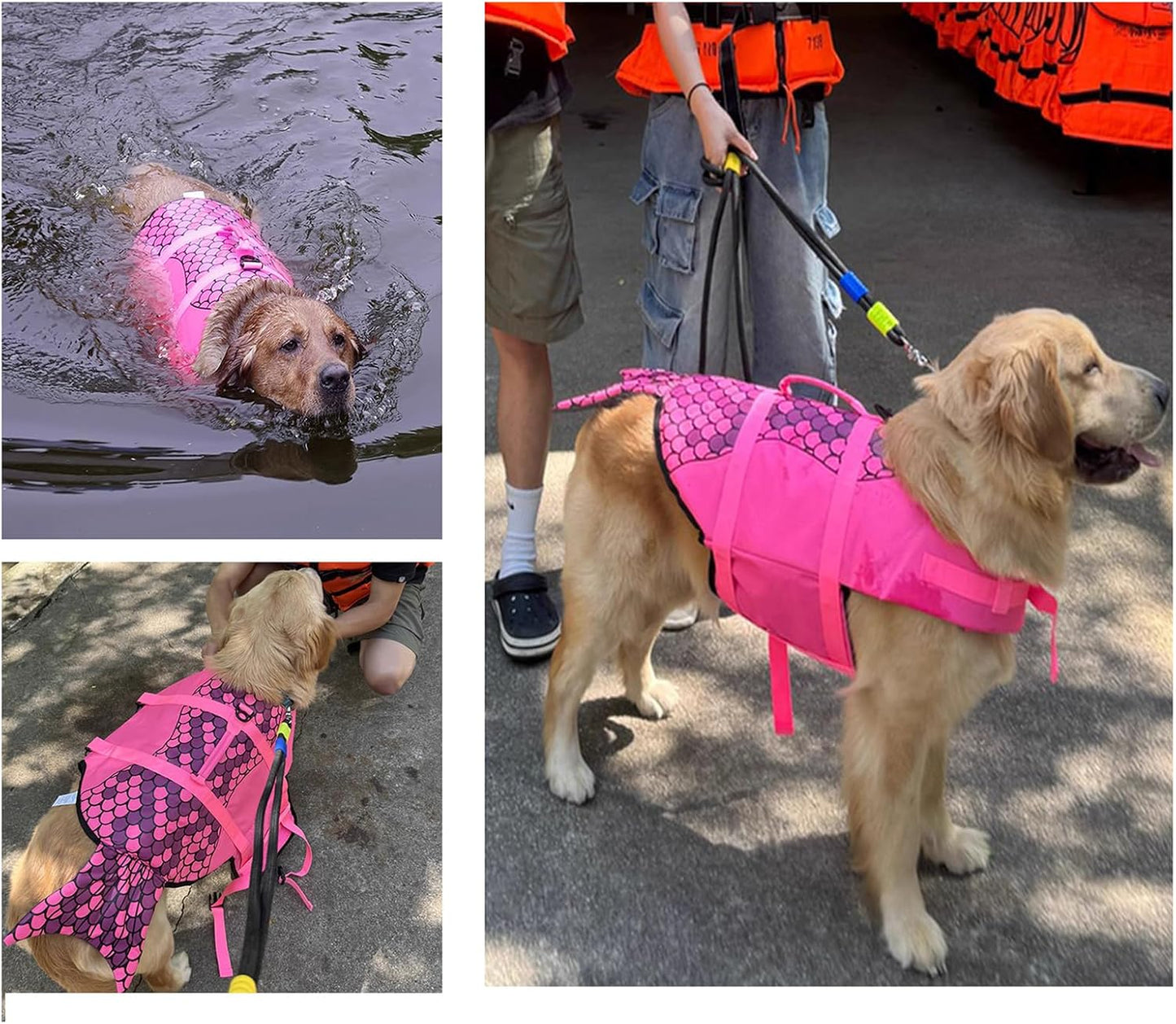 Dog Life Vest Adjustable - Shark Design Puppy Life Jacket for Swimming & Boating, High Buoyancy & Rescue Handle, Small/Medium/Large Dogs, Enhanced Visibility (Red Mermaid, XS(Weight 2-4kg))