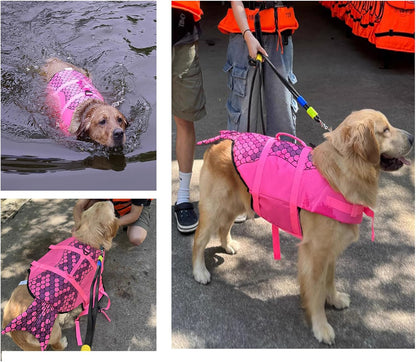 Dog Life Vest Adjustable - Shark Design Puppy Life Jacket for Swimming & Boating, High Buoyancy & Rescue Handle, Small/Medium/Large Dogs, Enhanced Visibility (Red Mermaid, XS(Weight 2-4kg))