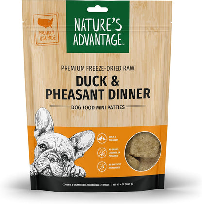 Nature's Advantage Freeze-Dried Raw Duck & Pheasant Dinner Dog Food Mini Patties, 14 oz | Grain Free, High Protein Nutrition (Pack of 2)
