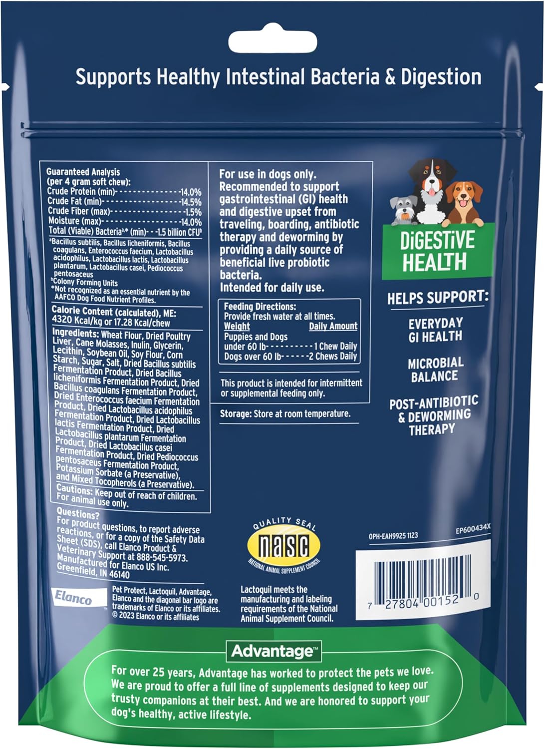 Bundle of K9 Advantix II Medium Dog| Dogs 11-20 lbs. | 6-Mo Supply + Pet Protect Dog Digestive Health Supplement | 60 Chews