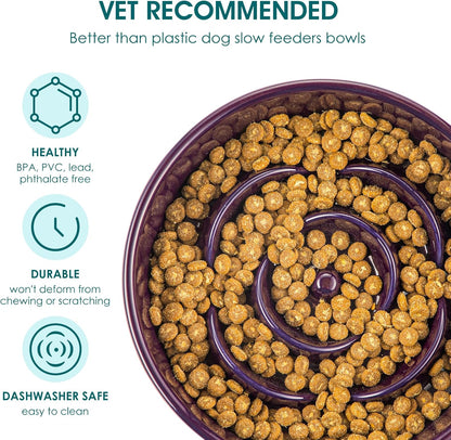 vancasso Slow Feeder Dog Bowl, 1.5 Cups Ceramic Slow Feeder for Medium Breed, Puzzle Maze Food Dog Bowl for Fast Eater, Dark Purple