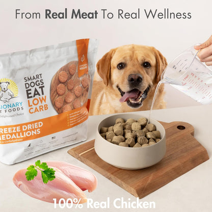 Visionary Pet Foods Low Carb Keto Natural Dry Dog Food Bundle Less Than 1g Net Carbs Freeze Dried Raw Real Beef and Chicken, Diabetic Friendly Made and Sourced in USA 25oz