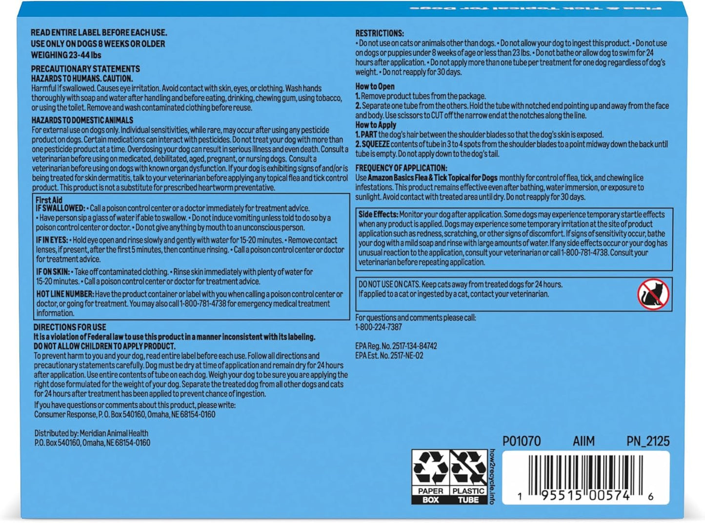 Amazon Basics PreventativeFlea and Tick Topical Treatment for Medium Dogs (23-44 Pounds), 6 Count, Packaging May Vary
