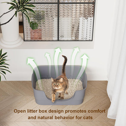 Extra Large Cat Litter Box for Big Cats - High Sides & Low Enter Design, 23.6x17.1x8.54 Inches Spacious Anti-Spill Pet Toilet（Grey）