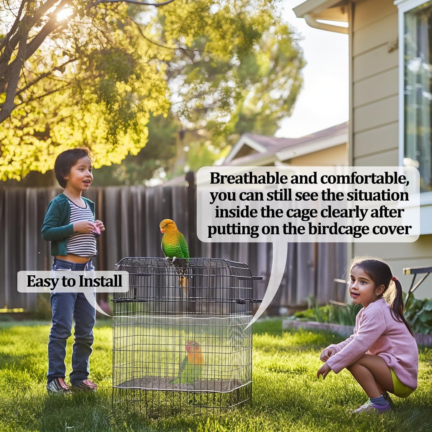 2 Pcs Bird Cage Cover - Bird Cage Seed Catcher Bird Net Bird Cage Skirt Nylon Nesh Bird Cage Net for Round Square Canary Parakeet Cockatiel Pigeon Budgie Quail Large Tall Big Bird Cage