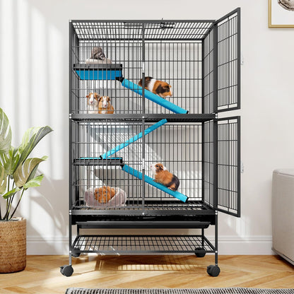 DWVO 4-Tiers Small Animal Cage: Indoor Critter Nation Cage for Ferrets, Chinchillas, Guinea Pigs, Large Hamsters, Rabbits, Hedgehogs with Wheels