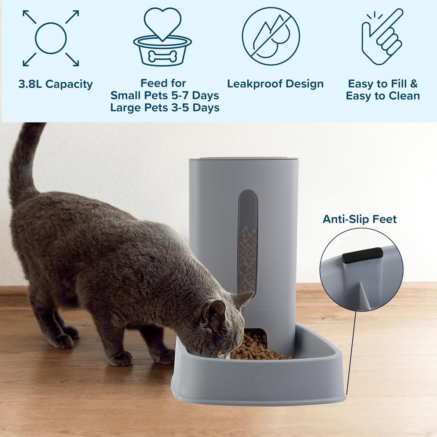 Automatic Cat Feeder and Water Dispenser - 2-Pack 3.8L/1G Pet Bowls - Gravity Automatic Cat and Dog Feeding Station - Pet Supplies by PETMAKER (Gray)