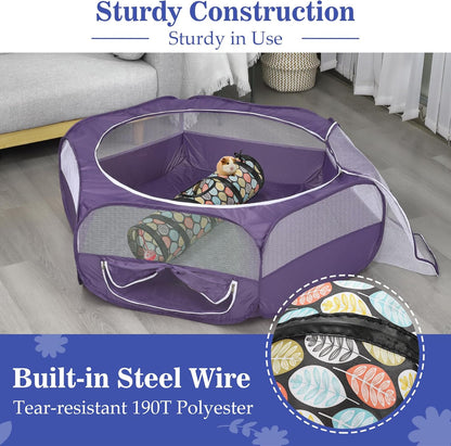 Pawaboo Small Pet Straight Tunnel, 23.6in Guinea Pig Tunnels and Hamster Tubes, Collapsible Small Animal Hideout with Interactive Bell and Balls, for Hamsters Guinea Pigs Rabbits Ferrets Chicks,Leaves