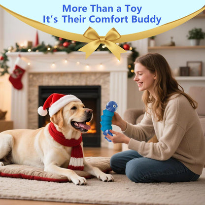 Caterpillar Indestructible Dog Toys for Aggressive Chewers, Tough Chew Proof Toy for Large Dogs, Squeaky Rubber Chew Toy with Beef Flavor for Boredom & Anxiety Relief (Blue)