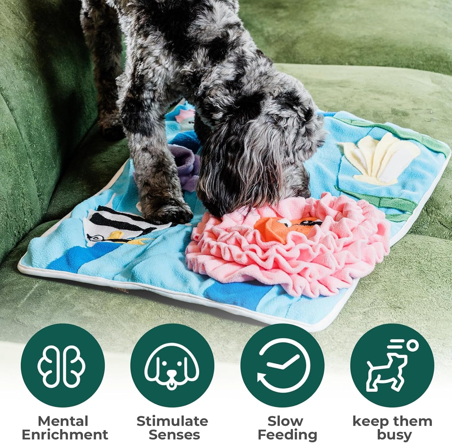Snuffle Mat for Dogs Under The Sea, Large Dog Snuffle Mat 21” x 18.5”, Dog Enrichment Toy Slow Feeder, Puppy Toys to Keep Them Busy, Machine Washable, Lick mat All Breeds Sizes
