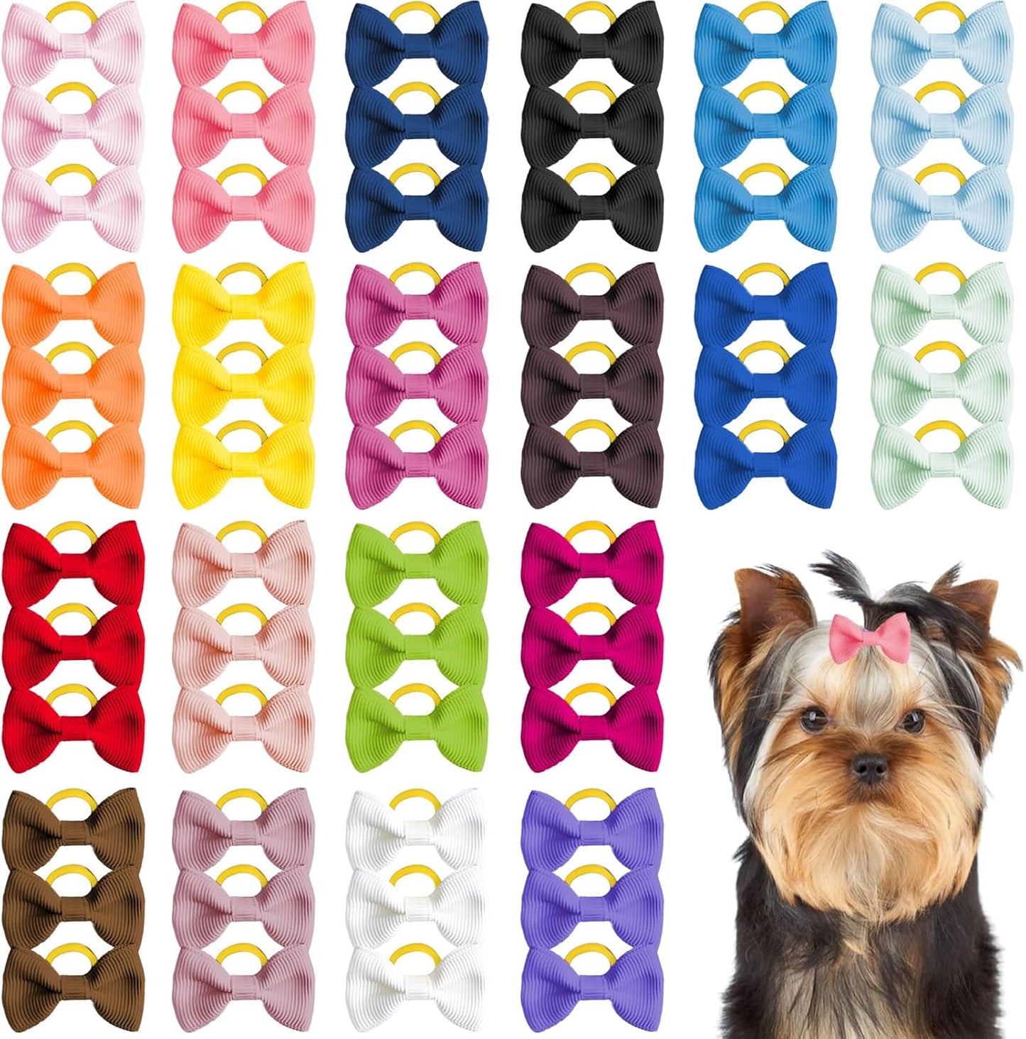 60 PCS Puppy Dog Bows with Rubber Bands Cute Small Hair Accessories Bow Pet Grooming (20 Colors x 3)