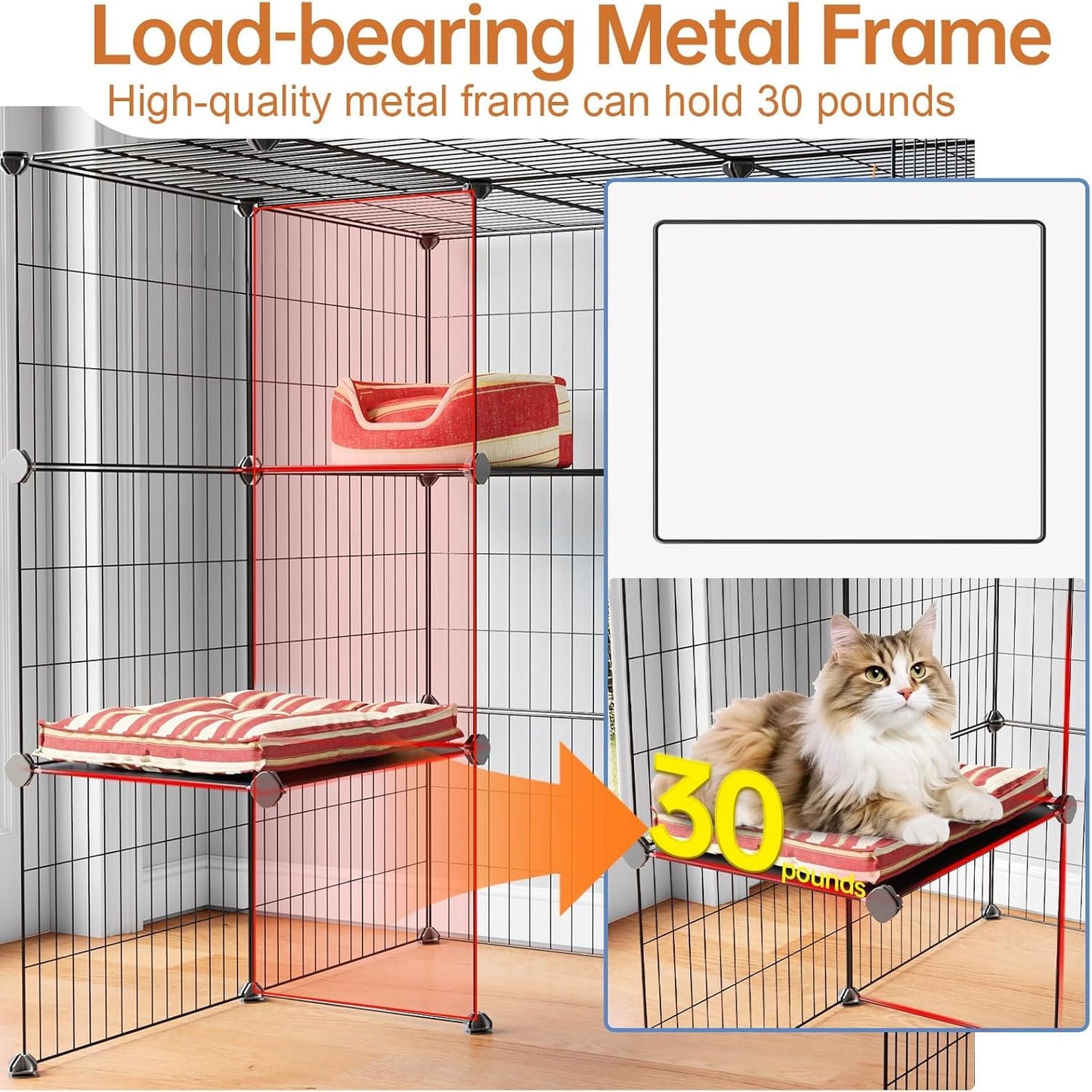 Oneluck 4-Tier 47.2 Inch Large Cat Cages DIY Cat Playpen Detachable Metal Wire Kennels Cat Crate Exercise Extra Place Ideal for 1-2 Cat