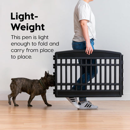 IRIS USA 24" 4-Panel Dog Playpen with Door, 35 x 35 x 24, Puppy Playpen, Dog Play Pen Indoors, Pet Fence, Puppies/Small Dogs, Black